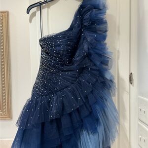 Badgley Mischka Navy Dress with Sparkling Details